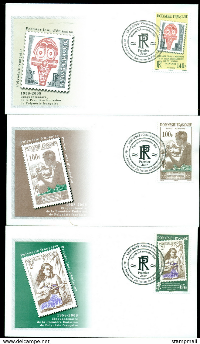 French Polynesia 2008 French Polynesia Postage Stamps 50th Anniv. 3xFDC - Lettres & Documents