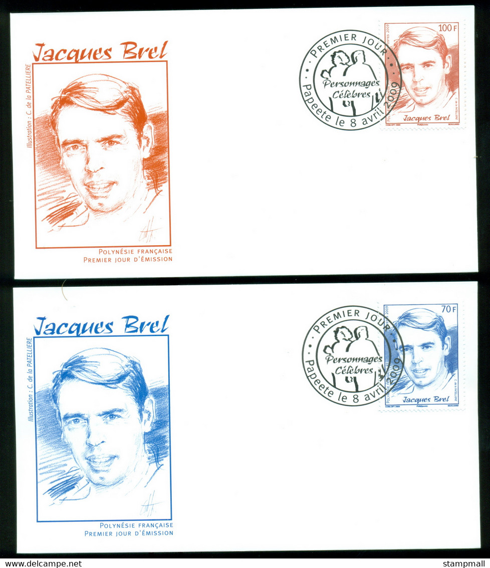 French Polynesia 2009 Jacques Brel, Singer 2xFDC - Lettres & Documents