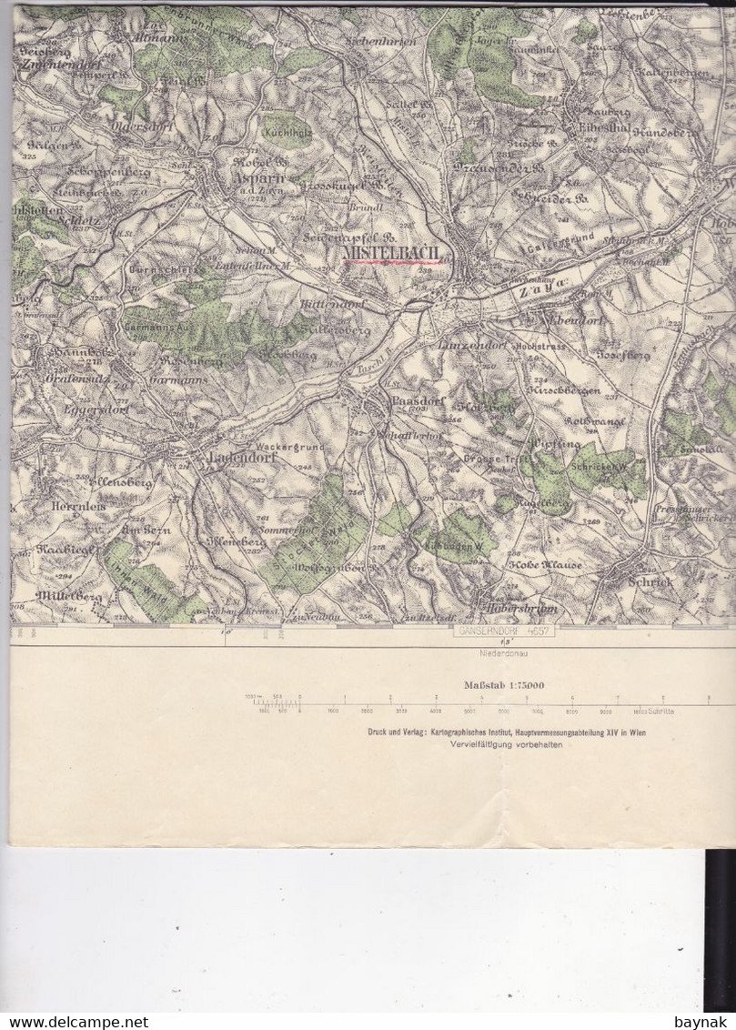 AUSTRIA, N. O.  --  MISTELBACH --  TOPOGRAF. KARTE  --  69 Cm X 49 Cm - Mistelbach