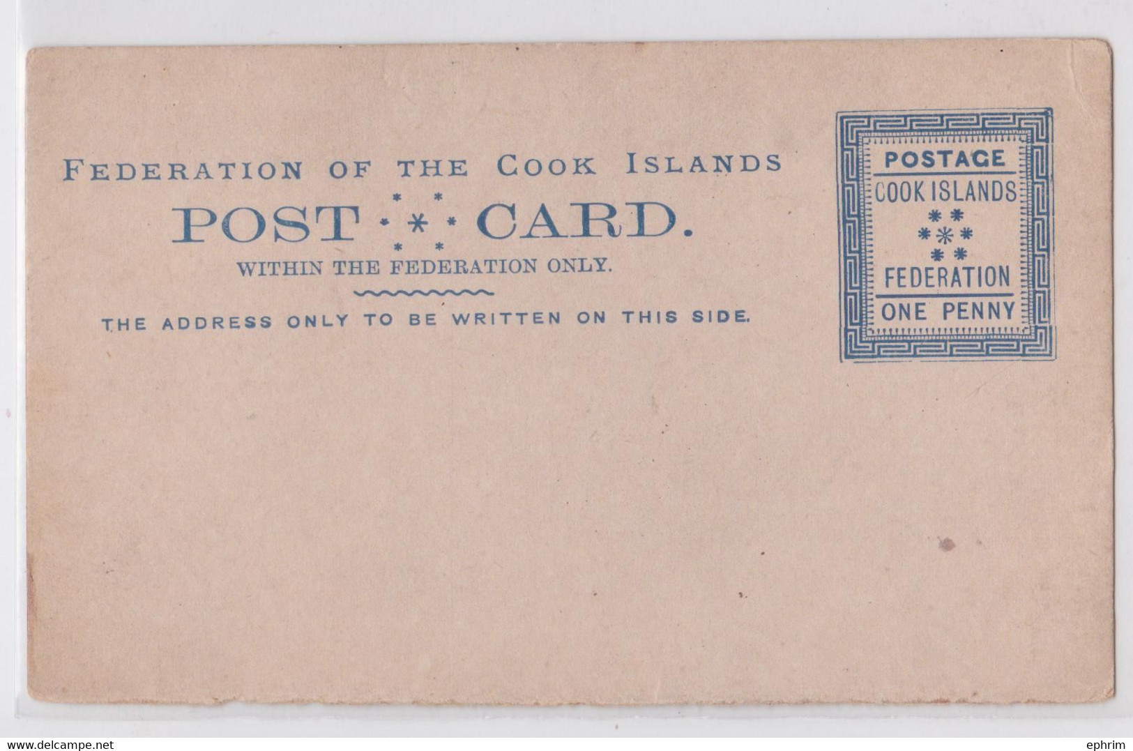 COOK ISLANDS FEDERATION ONE PENNY POSTAL STATIONERY POST CARD ENTIER CARTE POSTALE ÎLES COOK PS EP - Cook Islands