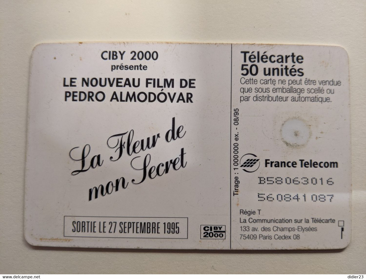 TELECARTE FRANCE TELECOM 50 FILM LA FLEUR DE MON SECRET PEDRO ALMODOVAR CIBY 2000 1995 - Kino