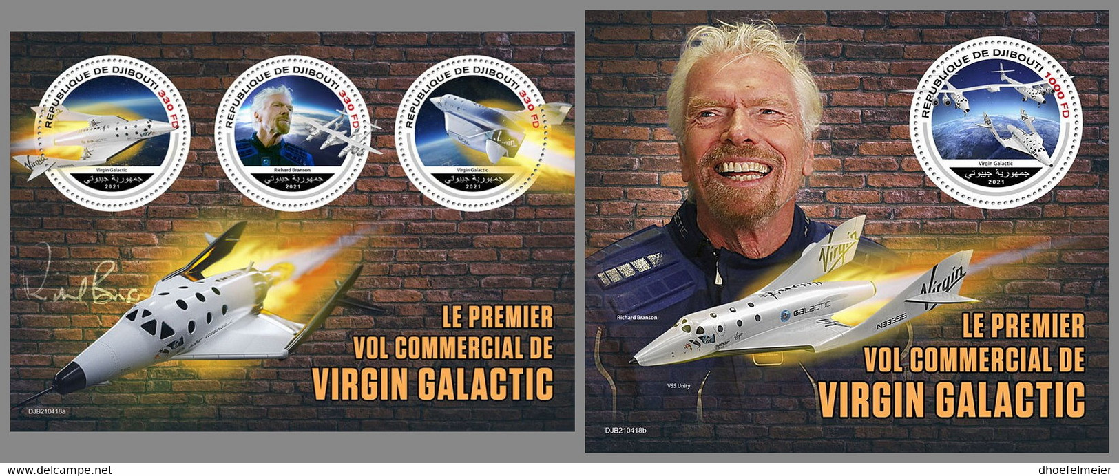 DJIBOUTI 2021 MNH Virgin Galactic Richard Branson Space Raumfahrt Espace M/S+S/S - OFFICIAL ISSUE - DHQ2143 - Africa