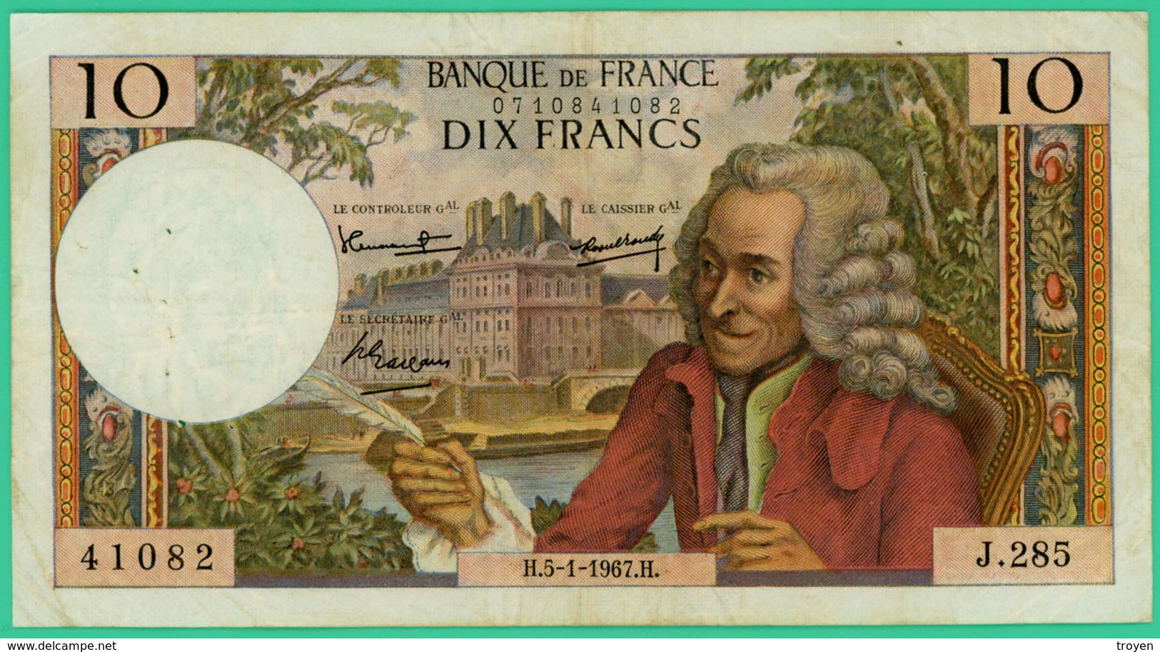 10  Francs - Voltaire  -  France - N°.J.285 41082 - H.5=1=1967.H   - TTB - - 10 F 1963-1973 ''Voltaire''