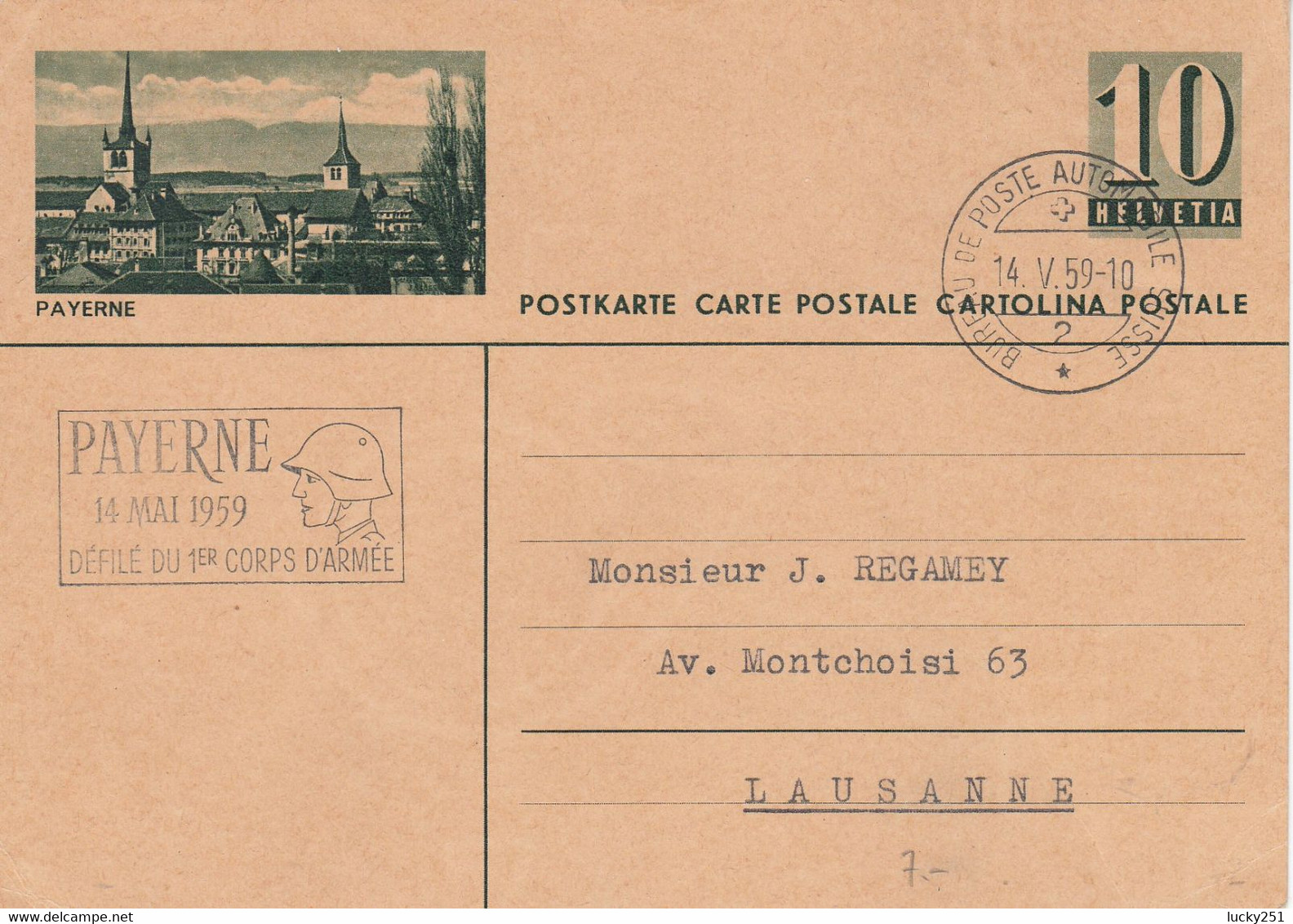 Suisse - Entiers Postaux - Carte Illustrée Payerne - De Payerne à Lausanne - 14/05/1959 - Ganzsachen