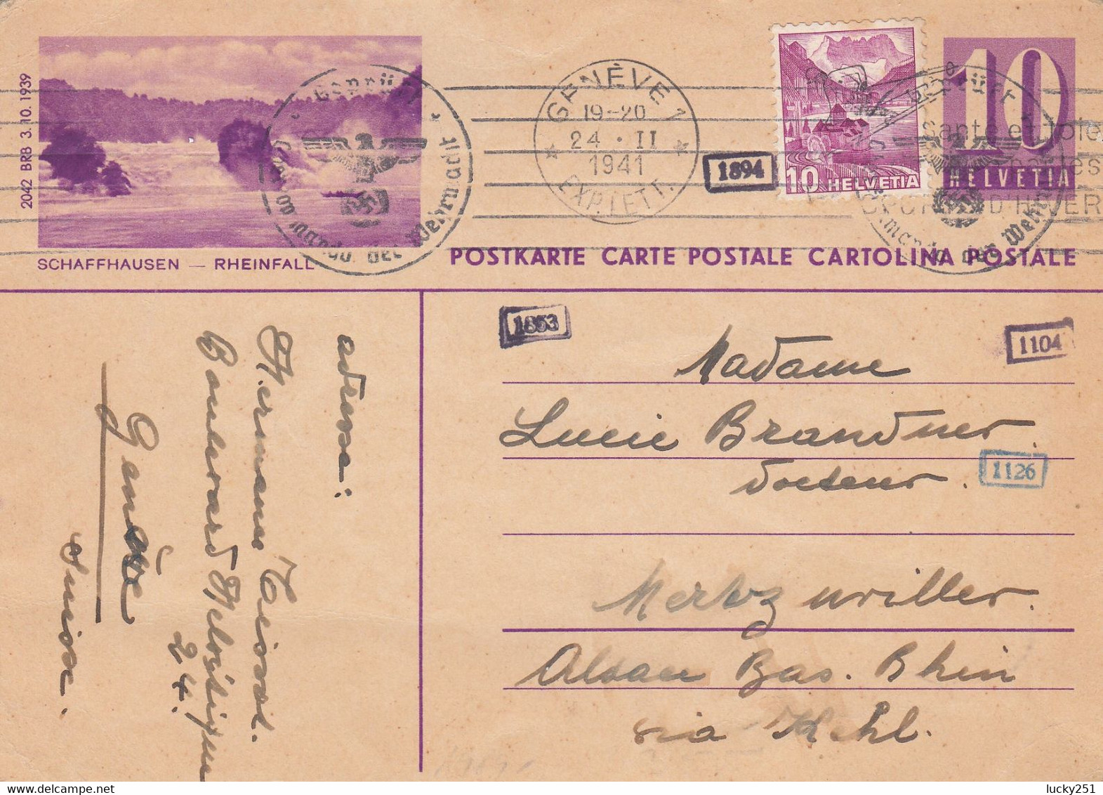 Suisse - Entiers Postaux - Carte Illustrée Schaffhausen - De Genève Vers La France - 24/02/1941 - Censurée - Enteros Postales