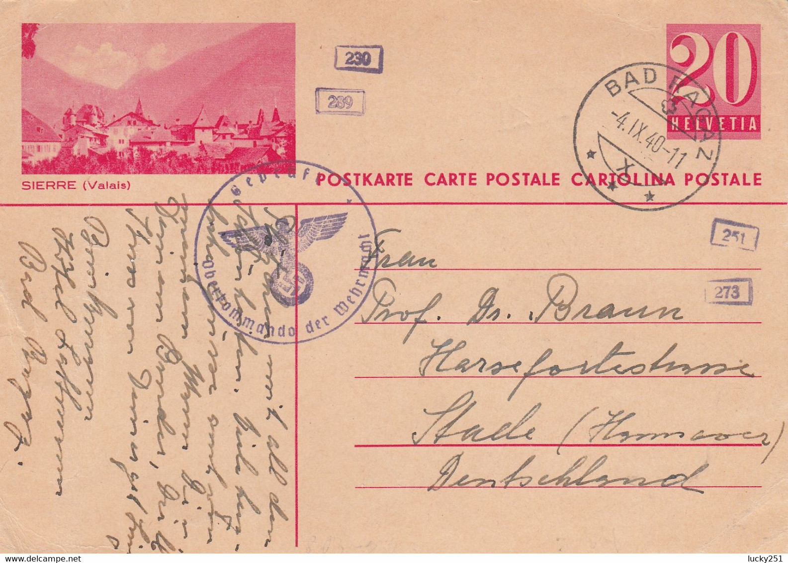 Suisse - Entiers Postaux - Carte Illustrée Sierre - De Bad Ragaz Vers L'Allemagne - 04/09/1940 - Censurée - Entiers Postaux