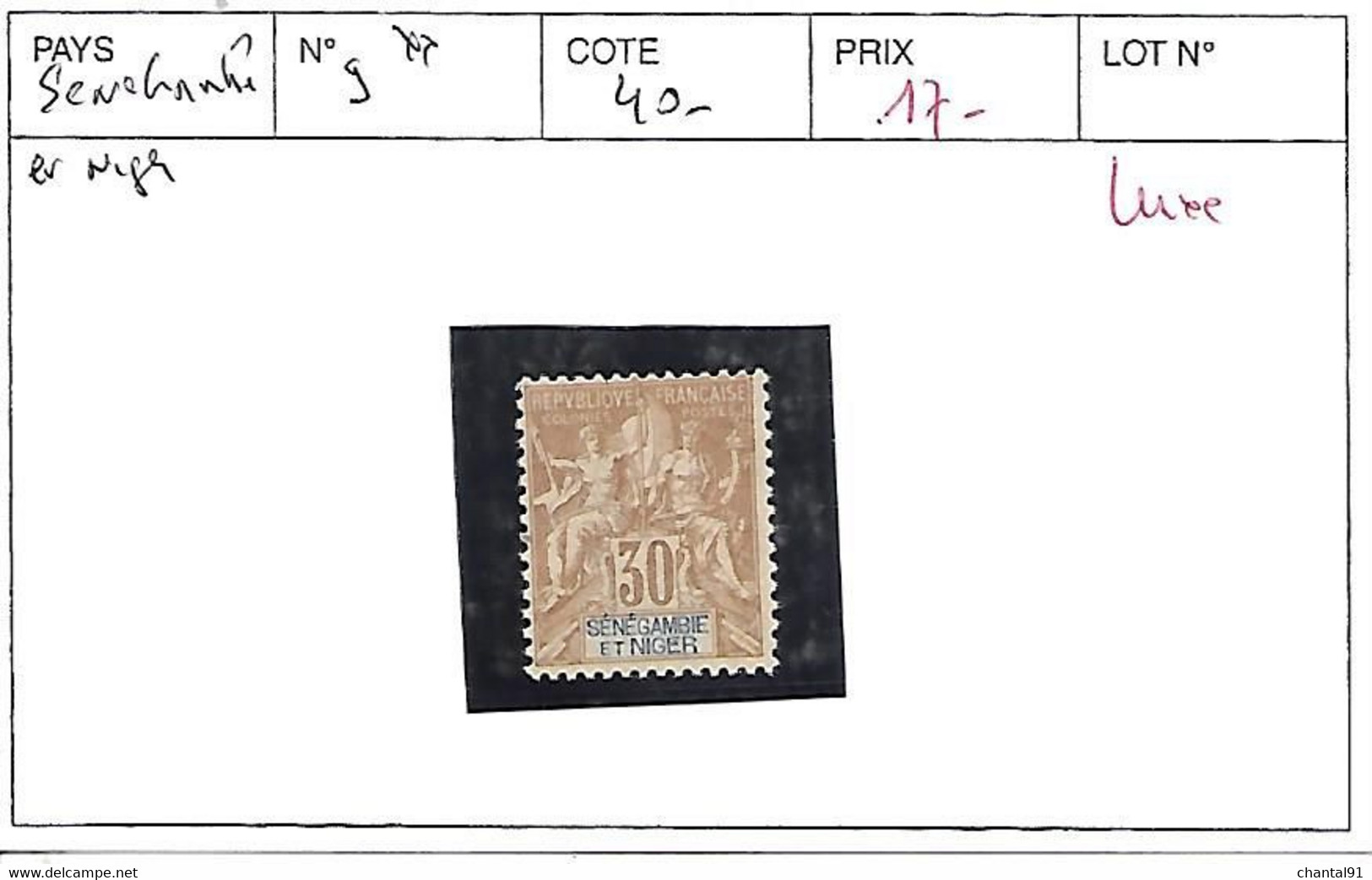 SENEGAMBIE ET NIGER N° 9 ** LUXE - Unused Stamps