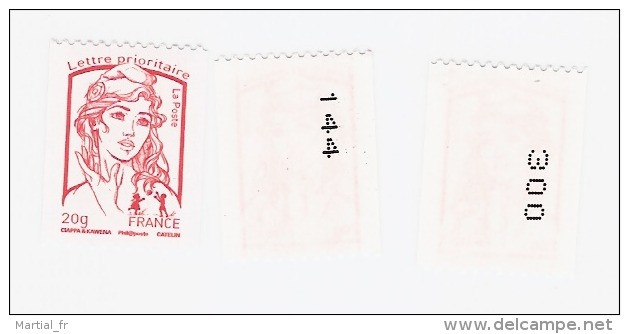 Lot De 6 Variantes De Roulettes Marianne Et La Jeunesse TVP PHIL@POSTE Lettre Prio ROUGE ** MNH Roulette  Ciappa Kawena - Roulettes