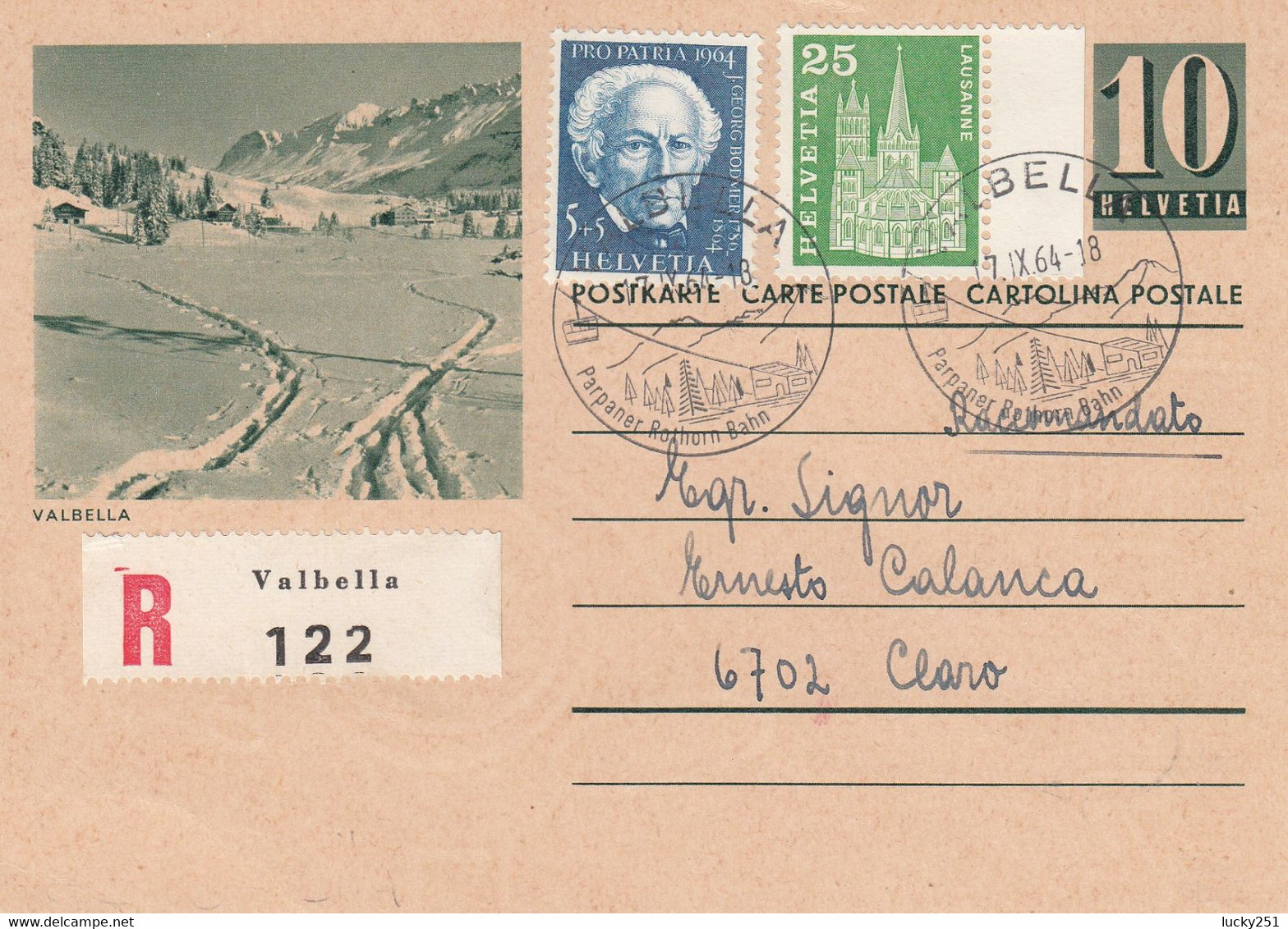 Suisse - Entiers Postaux - Carte Illustrée Valbella - De Valbella à Claro - 17/09/1964 - Illust Et Oblit Idem - Stamped Stationery