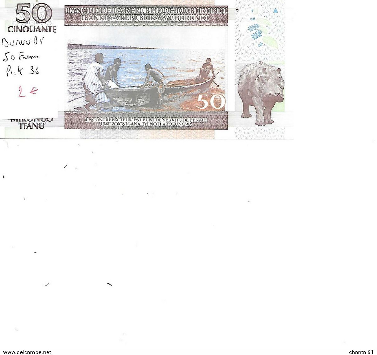 BURUNDI BILLET 50 FRANCS PICK 36 - Burundi