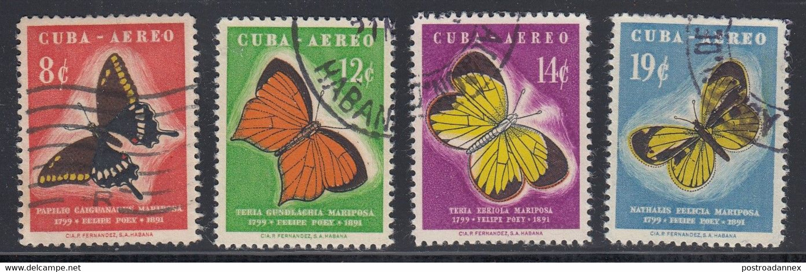 Cuba, Scott #C185-C188, Used, Butterflies, Issued 1958 - Posta Aerea