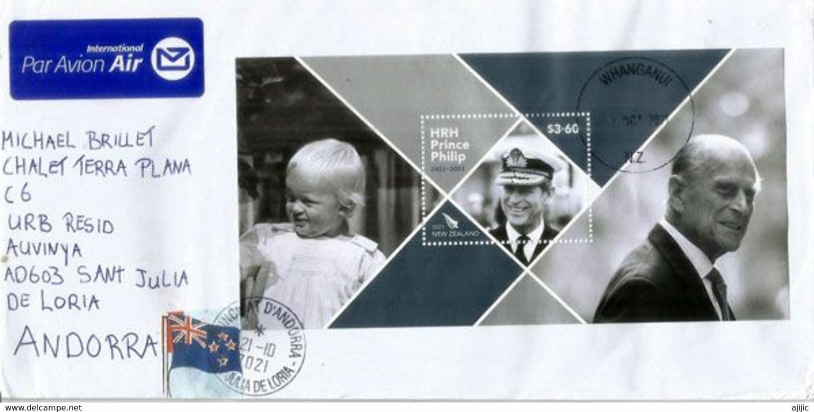 Hommage Au Prince Philip. Bloc-feuillet Nouvelle-Zélande Sur Lettre Adressée Andorra, Avec Timbre à Date Arrivéee - Covers & Documents