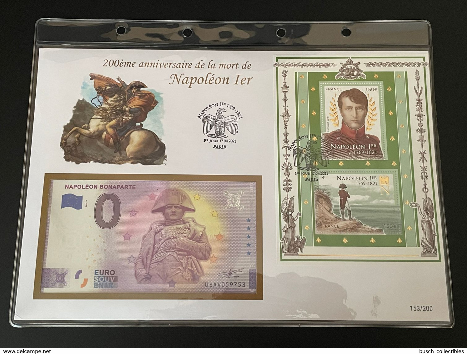 Euro Souvenir Banknote Cover France Napoléon 1er Bonaparte 2021 Paris Bloc Block Banknotenbrief - Used