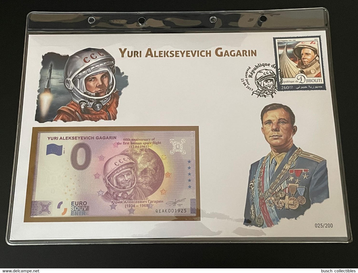 Euro Souvenir Banknote Cover Djibouti Youri Yuri Gagarine Gagarin Space Espace Bloc Block Banknotenbrief - Africa
