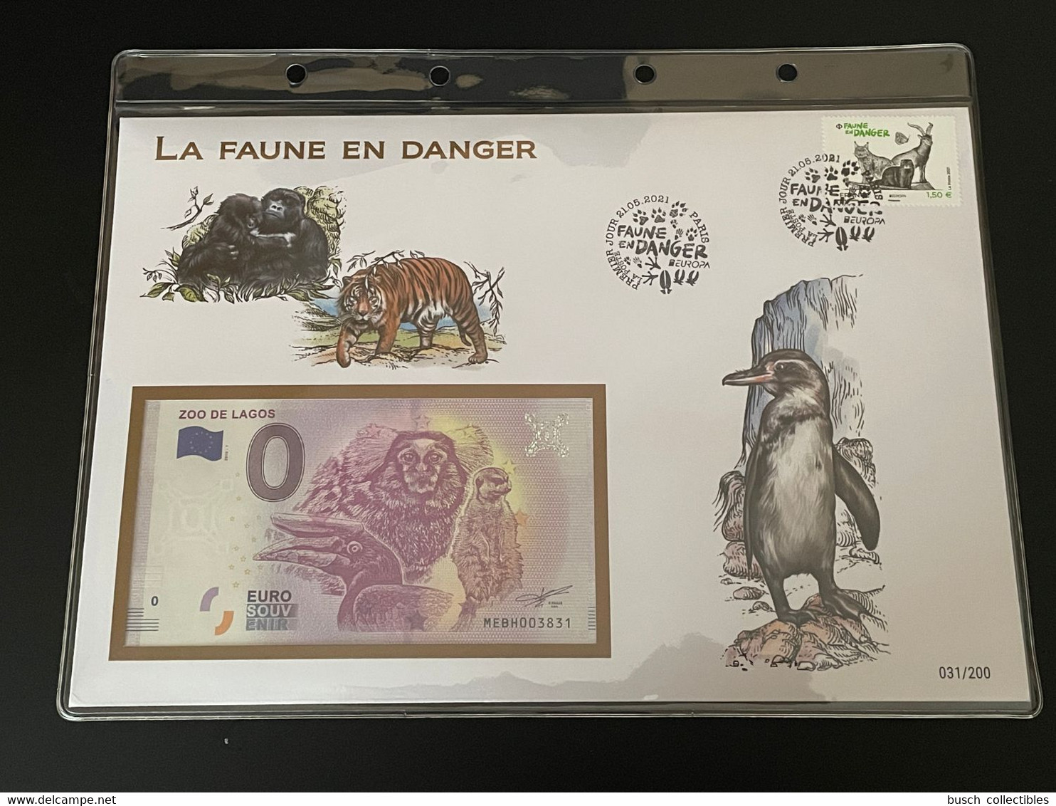 Euro Souvenir Banknote Cover France 2021 Europa CEPT Faune En Danger Fauna Paris Banknotenbrief - Autres & Non Classés