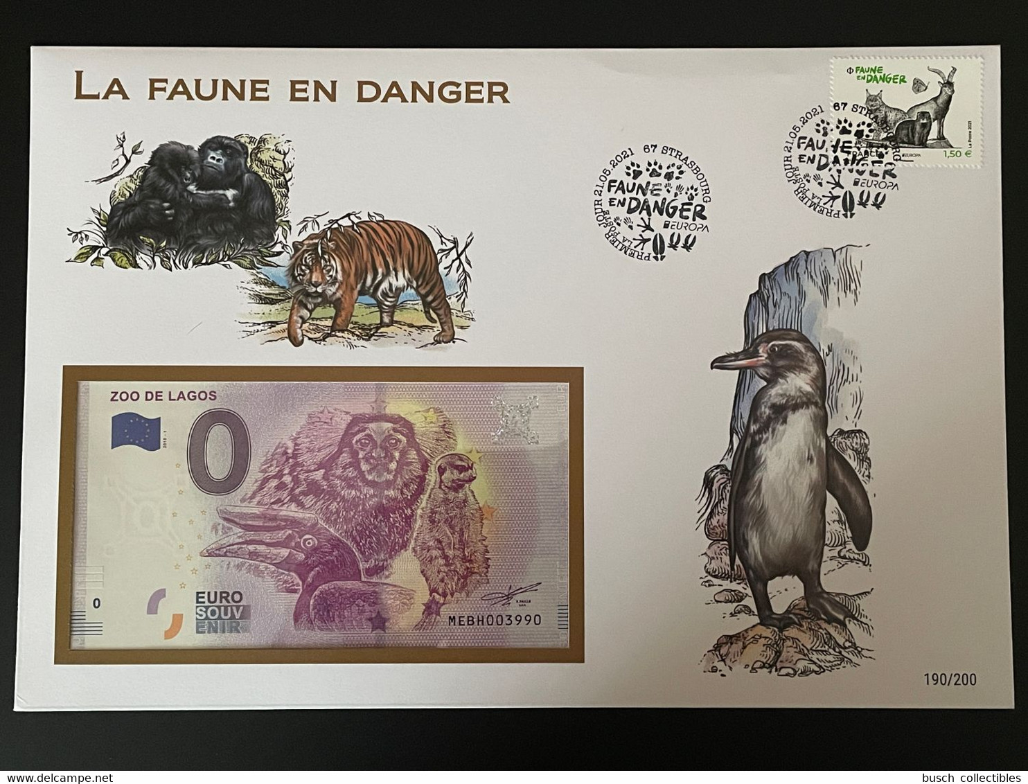 Euro Souvenir Banknote Cover France 2021 Europa CEPT Faune En Danger Fauna Strasbourg Banknotenbrief - 2010-2019