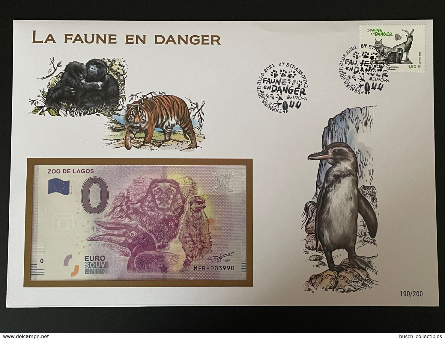 Euro Souvenir Banknote Cover France 2021 Europa CEPT Faune En Danger Fauna Strasbourg Banknotenbrief - Andere & Zonder Classificatie