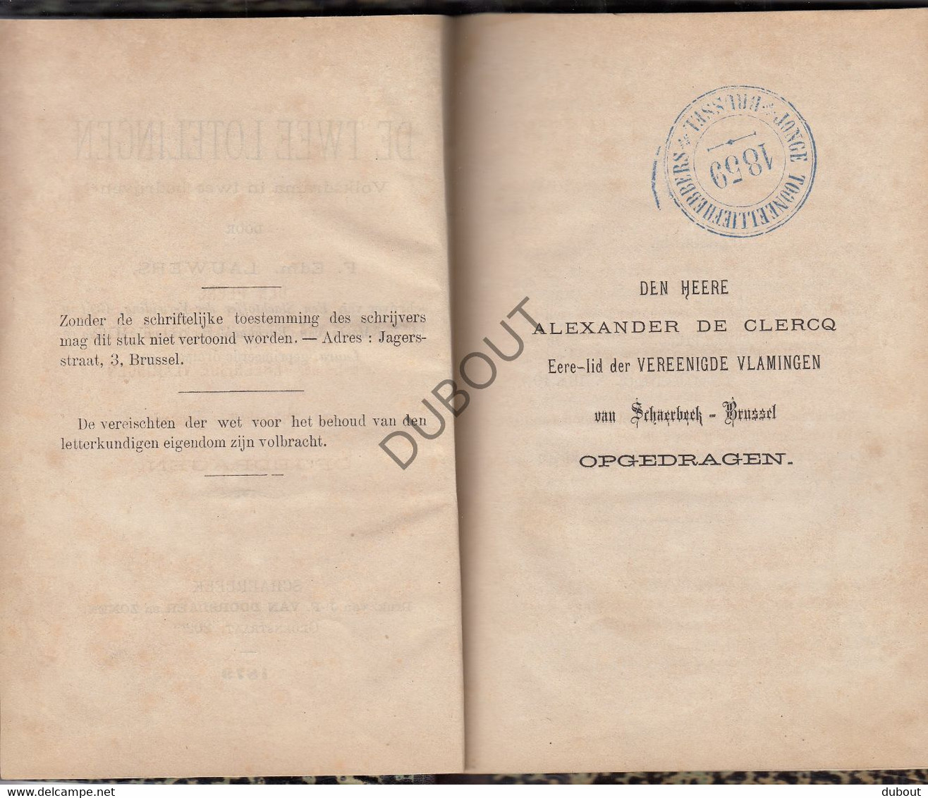 Toneel: De Twee Lotelingen - F. Edm Lauwers - Schaarbeek, JF Van Doorslaer - 1879  (V512) - Théâtre