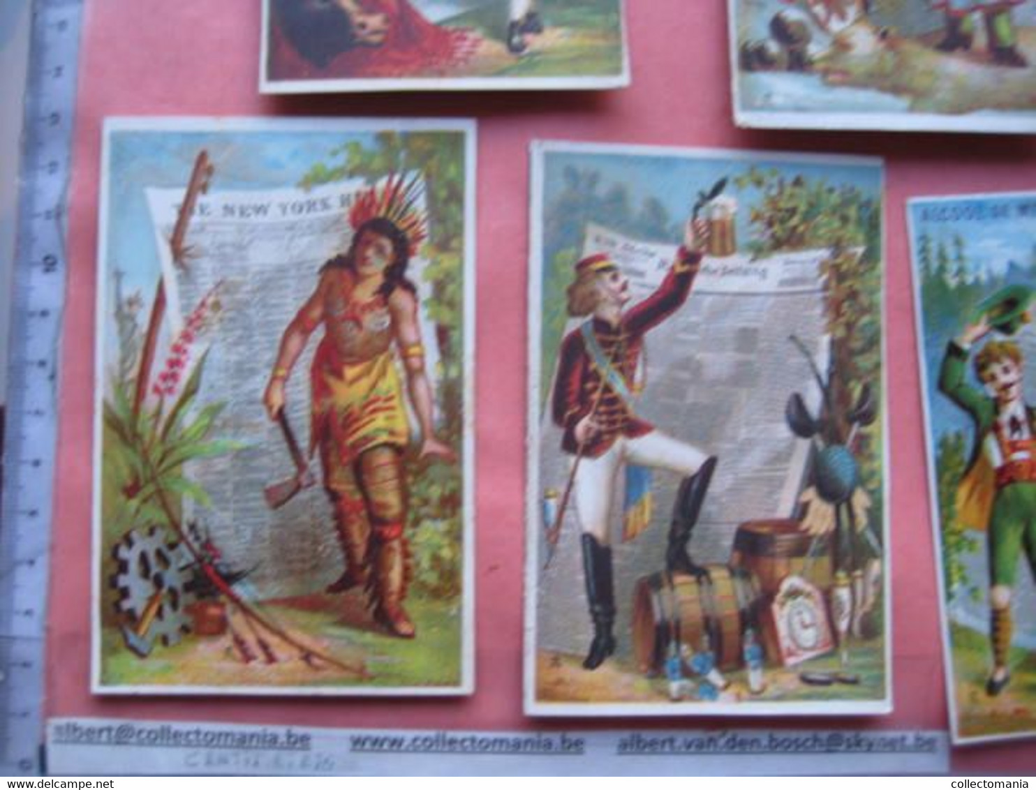 5 Chromos Litho PUB, Avant C1880, SUJET Gazette Krant Zeitung Newspaper, Journal - 11,5X7,5cm CLAREY Indian Indien NY - Collezioni