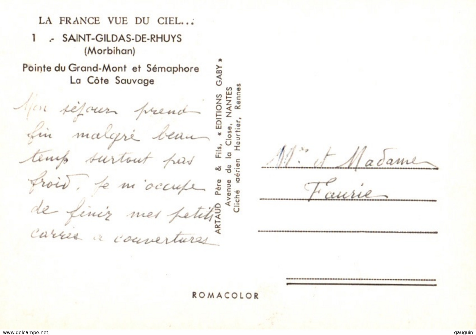 CPSM - St GILDAS De RHUYS - Pte Et Sémaphore Vue Aérienne ... (France Vue Du Ciel) - Edition Artaud Gaby - Sonstige & Ohne Zuordnung