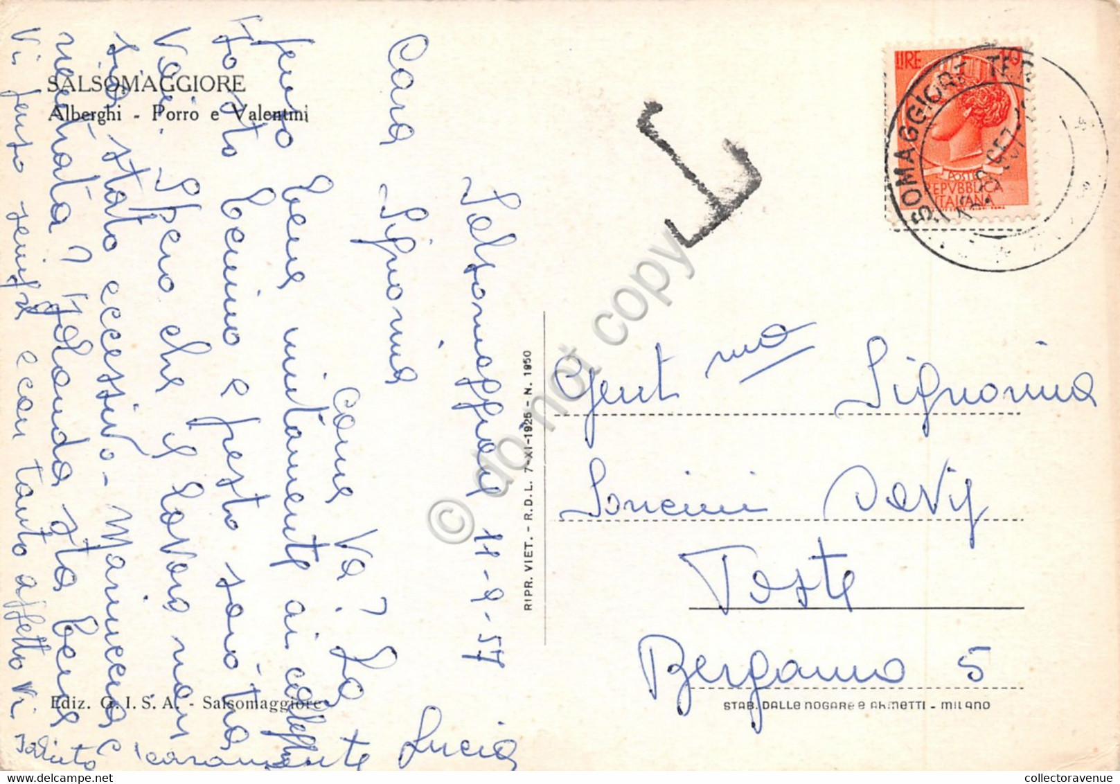 Cartolina Salsomaggiore Alberghi Porro E Valentini 1957 Tassata (Parma) - Parma