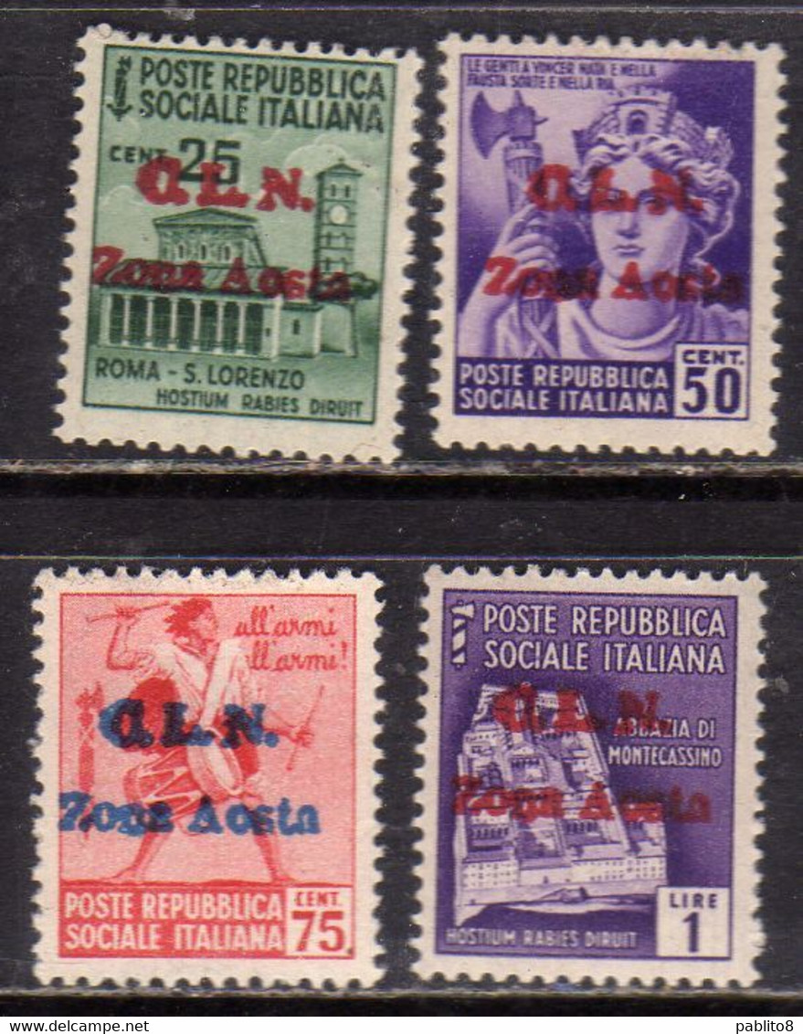 CLN AOSTA 1944 MONUMENTI DISTRUTTI SOPRASTAMPATI D'ITALIA ITALY OVERPRINTED SERIE COMPLETA COMPLETE SET MNH FIRMATA - Nationales Befreiungskomitee