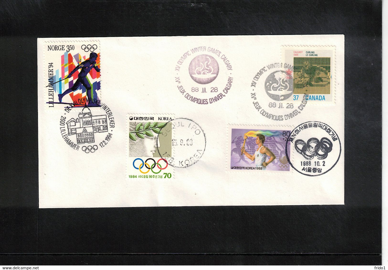 Canada  1988 Olympic Games Calgary With Postmarks Of Seoul And Lillehammer Interesting Cover - Invierno 1988: Calgary