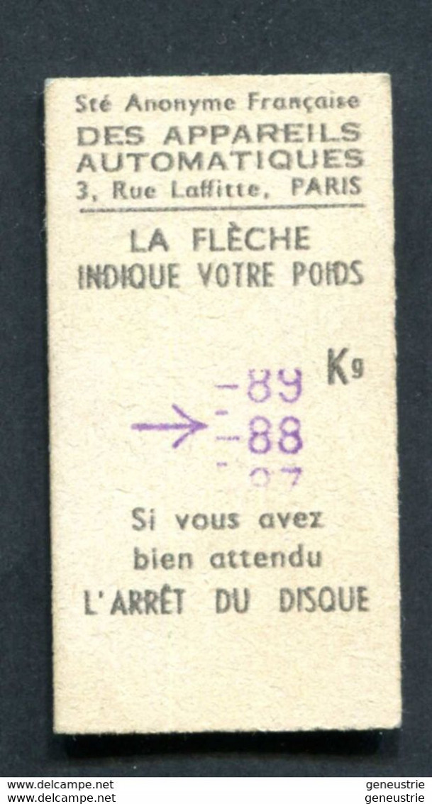 Ticket De Balance De Quai De Métro Parisien - RATP - Chemins De Fer Métropolitain Paris - 1961 - Sin Clasificación