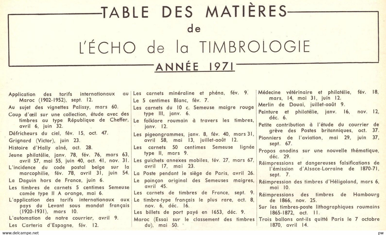 REVUE L'ECHO DE LA TIMBROLOGIE Année 1971 Complète (n° 1405 à 1416) - Français (àpd. 1941)