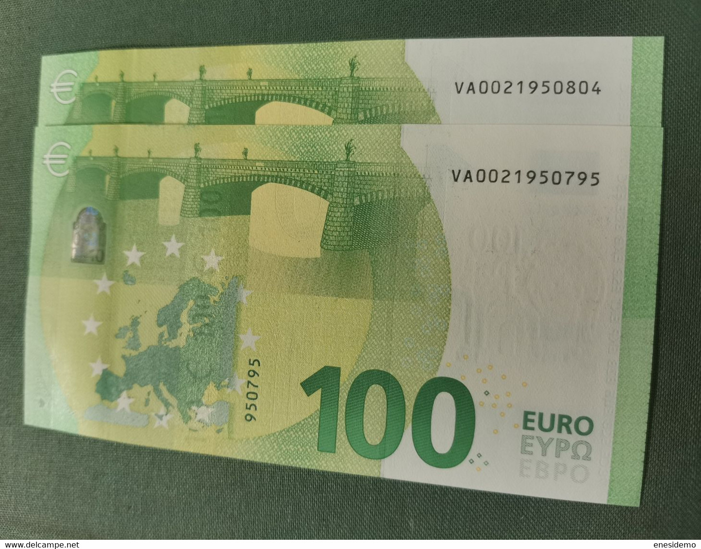 100 EURO SPAIN 2019 DRAGHI V001E4 VA00 CORRELATIVE COUPLE LOW SERIAL NUMBER SC FDS UNCIRCULATED - 100 Euro