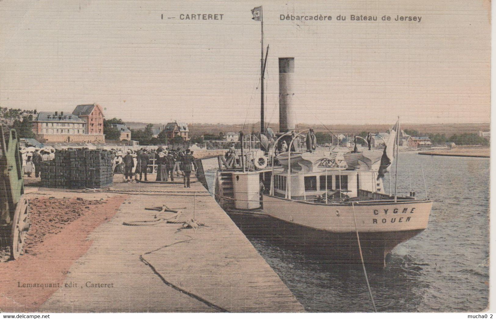 50 - CARTERET - DEBARCADERE DU BATEAU DE JERSEY - COULEURS ET TRAMEE - Carteret