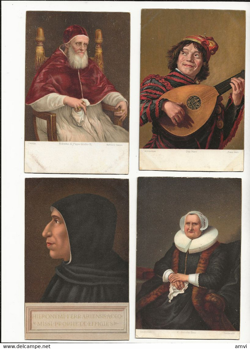 ( 4398 ) Lot De 4 Cartes Tableux Frans Hals Rambrandt Sanzio.. - Pintura & Cuadros