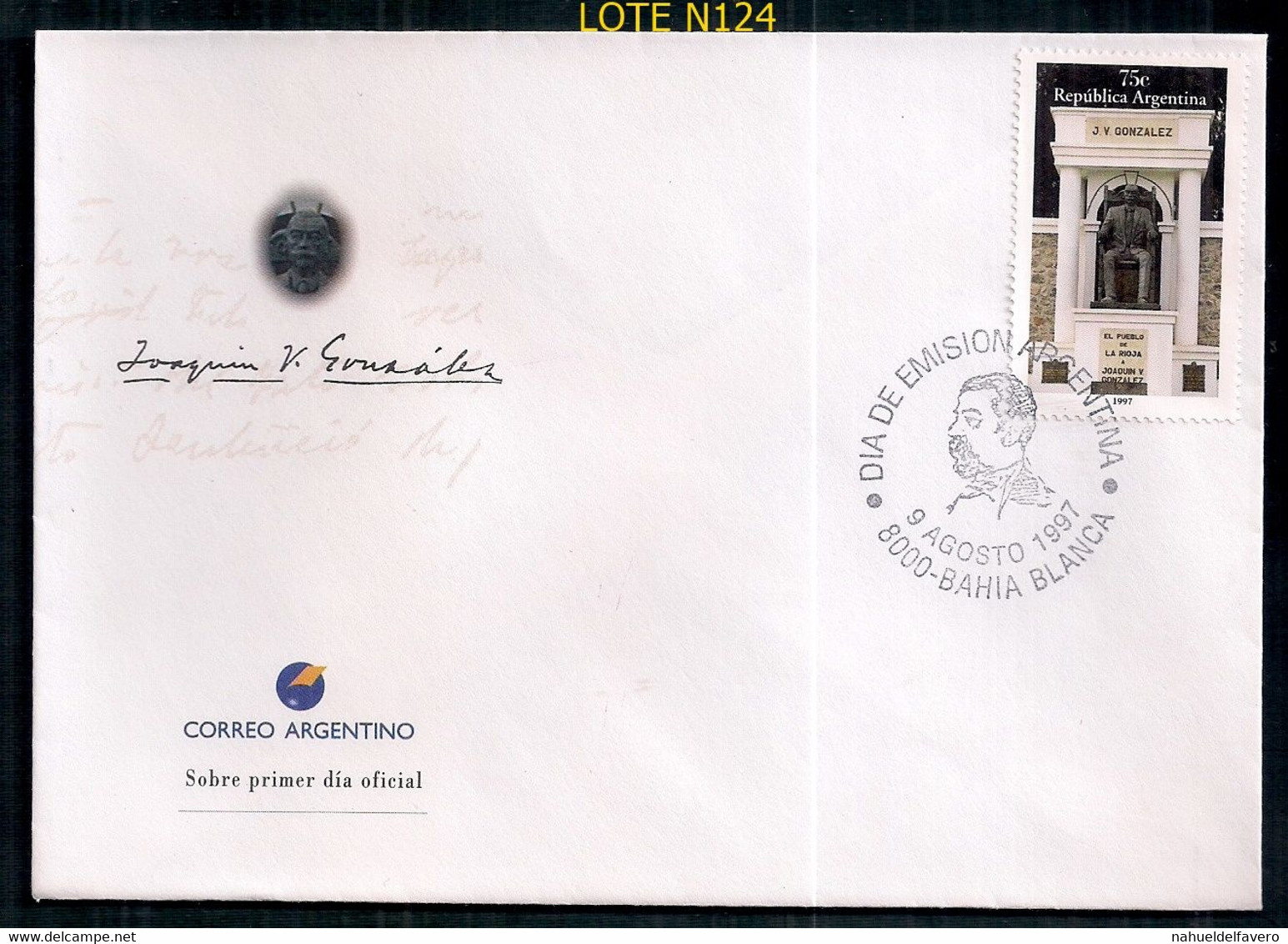 ARGENTINE 1997 GJ 2840 HOMMAGE À JOAQUIN B GONZALES - Cartas & Documentos