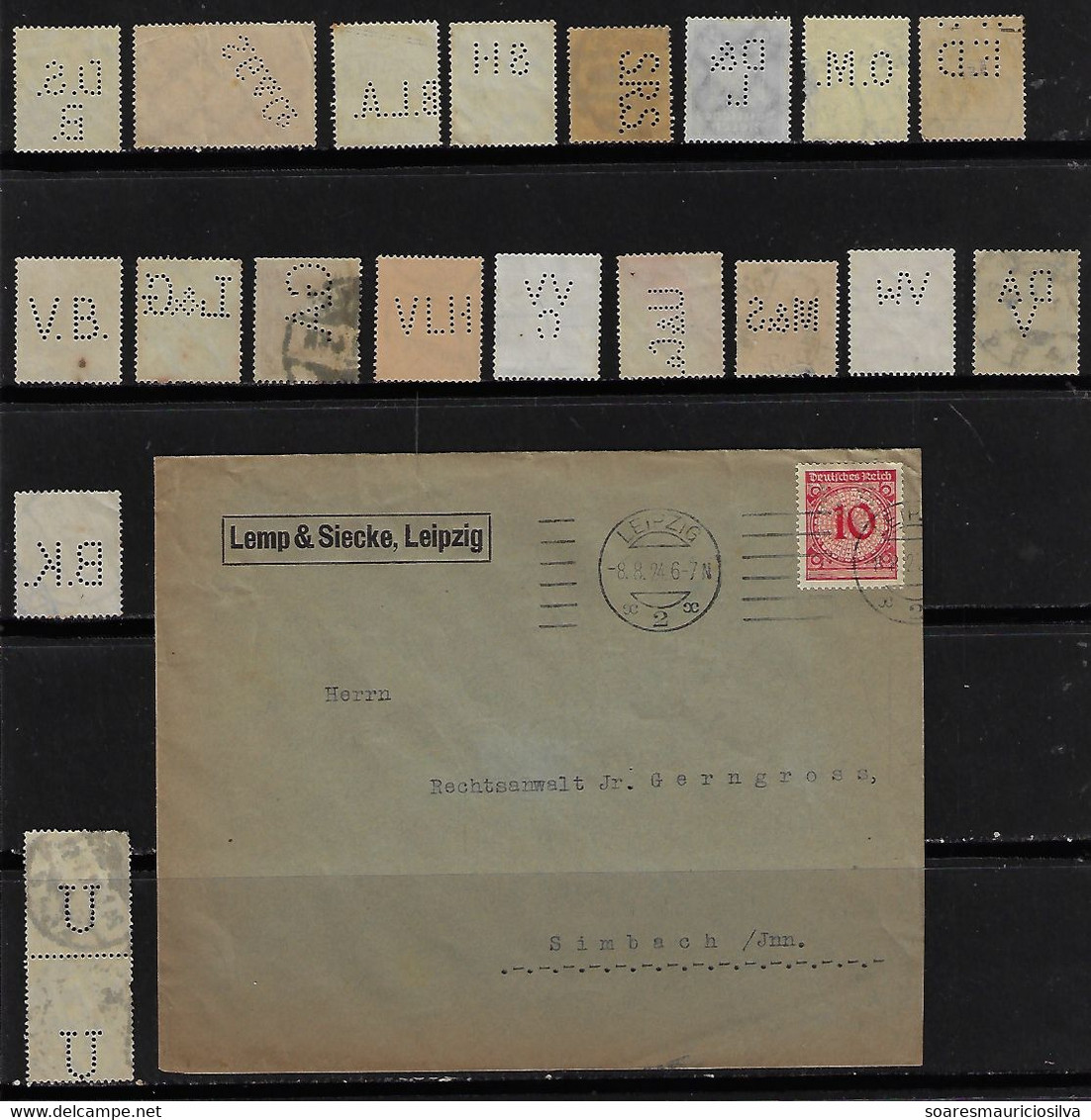 Germany 1924 Commercial Cover Lemp & Siecke Clothing Factory From Leipzig To Simbach Perfin LS +20 Stamp Lochung Perfore - Briefe U. Dokumente