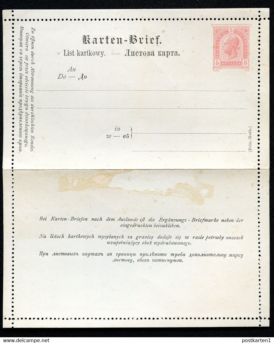 ÖSTERREICH Kartenbrief K26d Polnisch-ruthenisch Gez. L9.5 1890 Kat. 14,00 €+ - Andere & Zonder Classificatie
