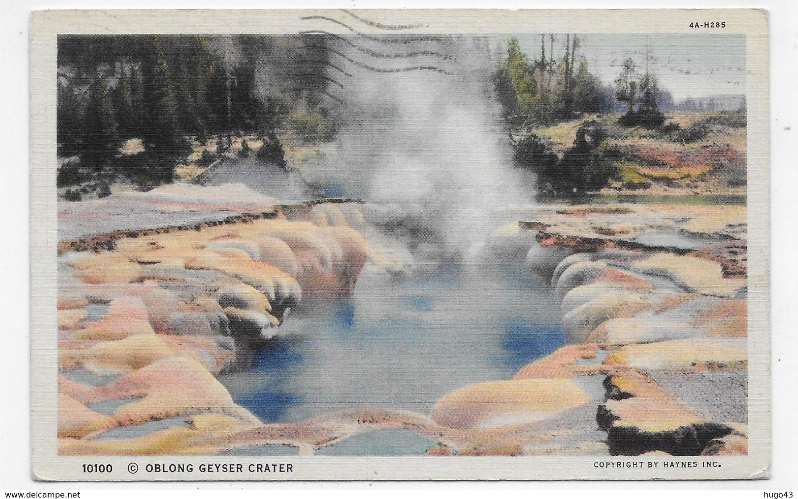 (RECTO / VERSO) YELLOWSTONE PARK EN 1939 - OBLONG GEYSER CRATER - BEAU TIMBRE - FORMAT CPA - Yellowstone