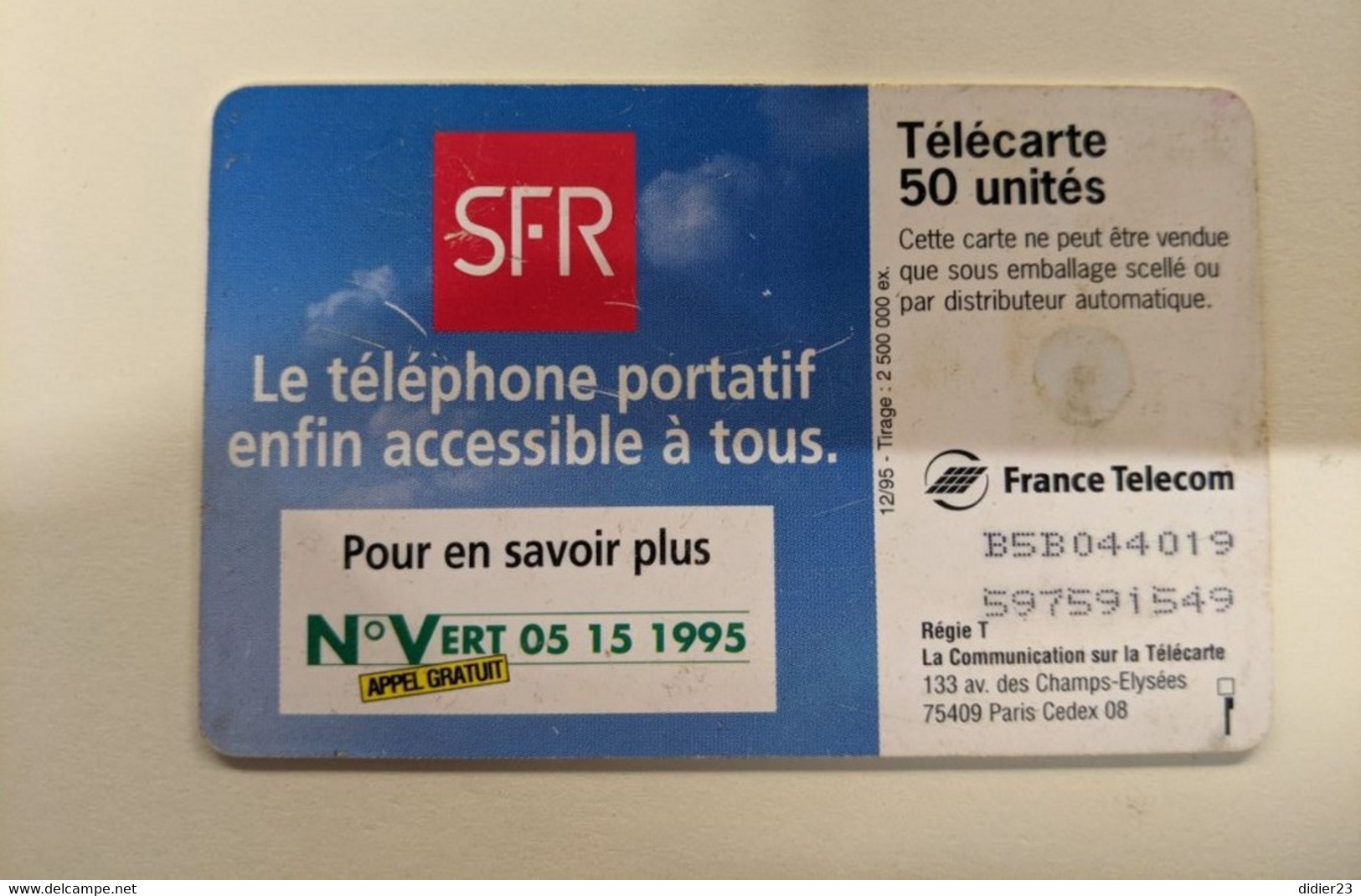 TELECARTE FRANCE TELECOM  50  SFR - Opérateurs Télécom