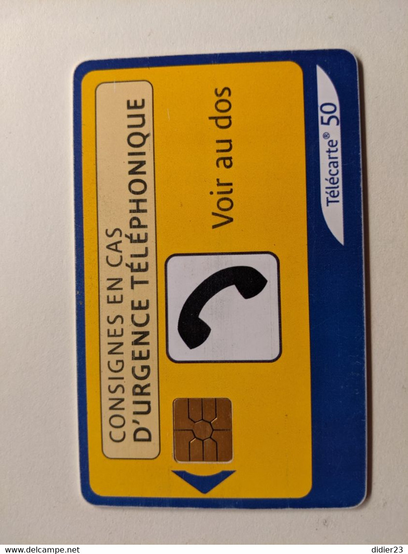 TELECARTE FRANCE TELECOM  50  CONSIGNES EN CAS D'URGENCE TELEPHONIQUE - Telecom Operators