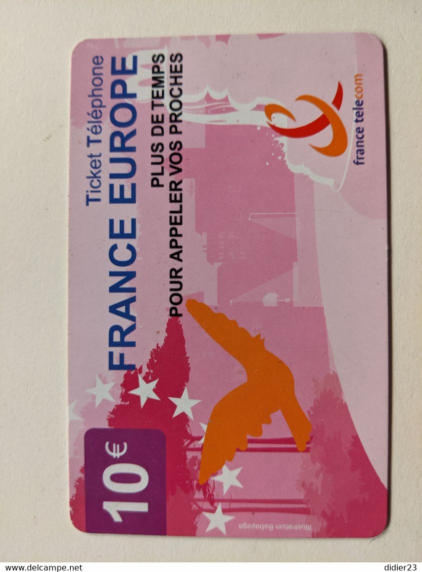 TELECARTE FRANCE TELECOM  10 € CARTON TICKET TELEPHONE - Opérateurs Télécom