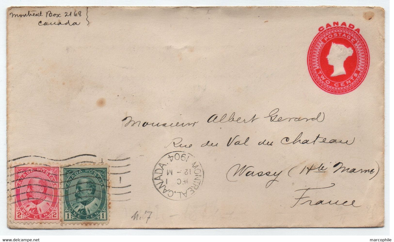 CANADA - MONTREAL - QV - KEVII /1904 ENTIER POSTAL & COMPLEMENT ==> FRANCE (ref 8611a) - Covers & Documents
