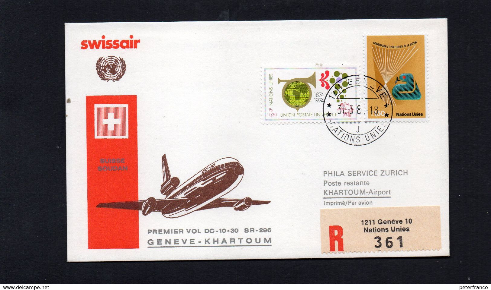 MEN - 1983 Nazioni Unite - I° Volo Ginevra - Khartoum Con Swissair - Poste Aérienne