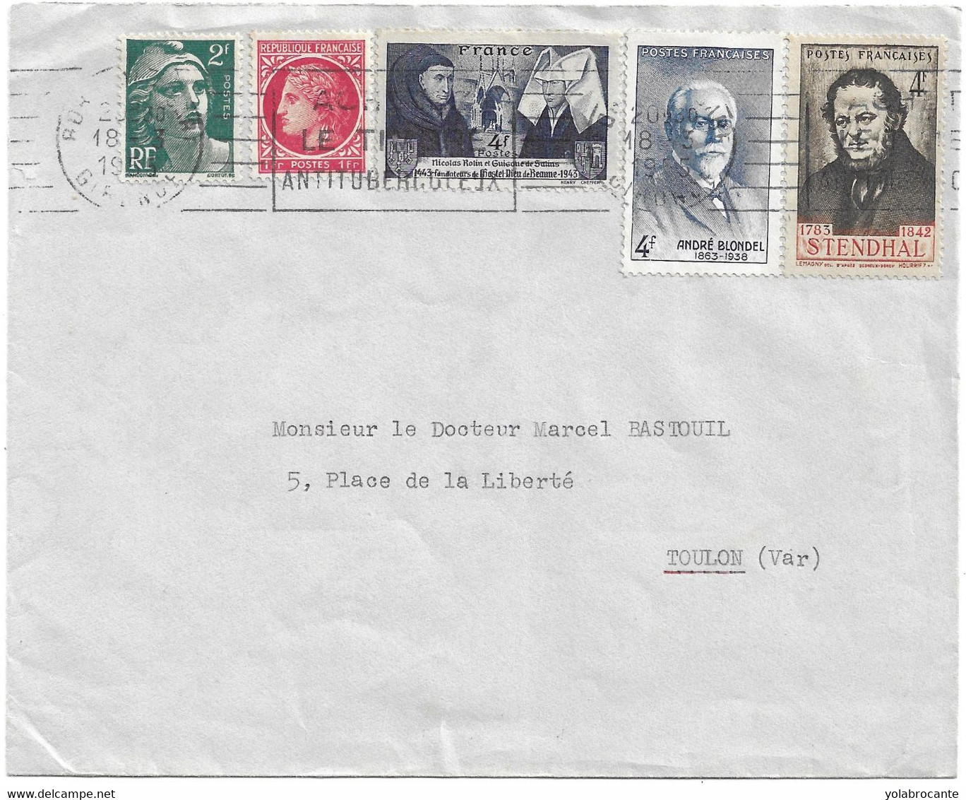 Enveloppe , Royan,Toulon ,1955, Belle Flammes Et Oblitération.timbres Baune, Blondel Et Stendal - Storia Postale