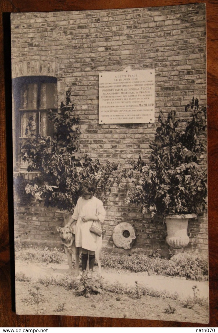 Carte Photo 1918's LAMOTTE En SANTERRE Warfusée CPA Ak Animée Enfant Chien Maison Mal FOCH Offensive Ww1 - Altri & Non Classificati