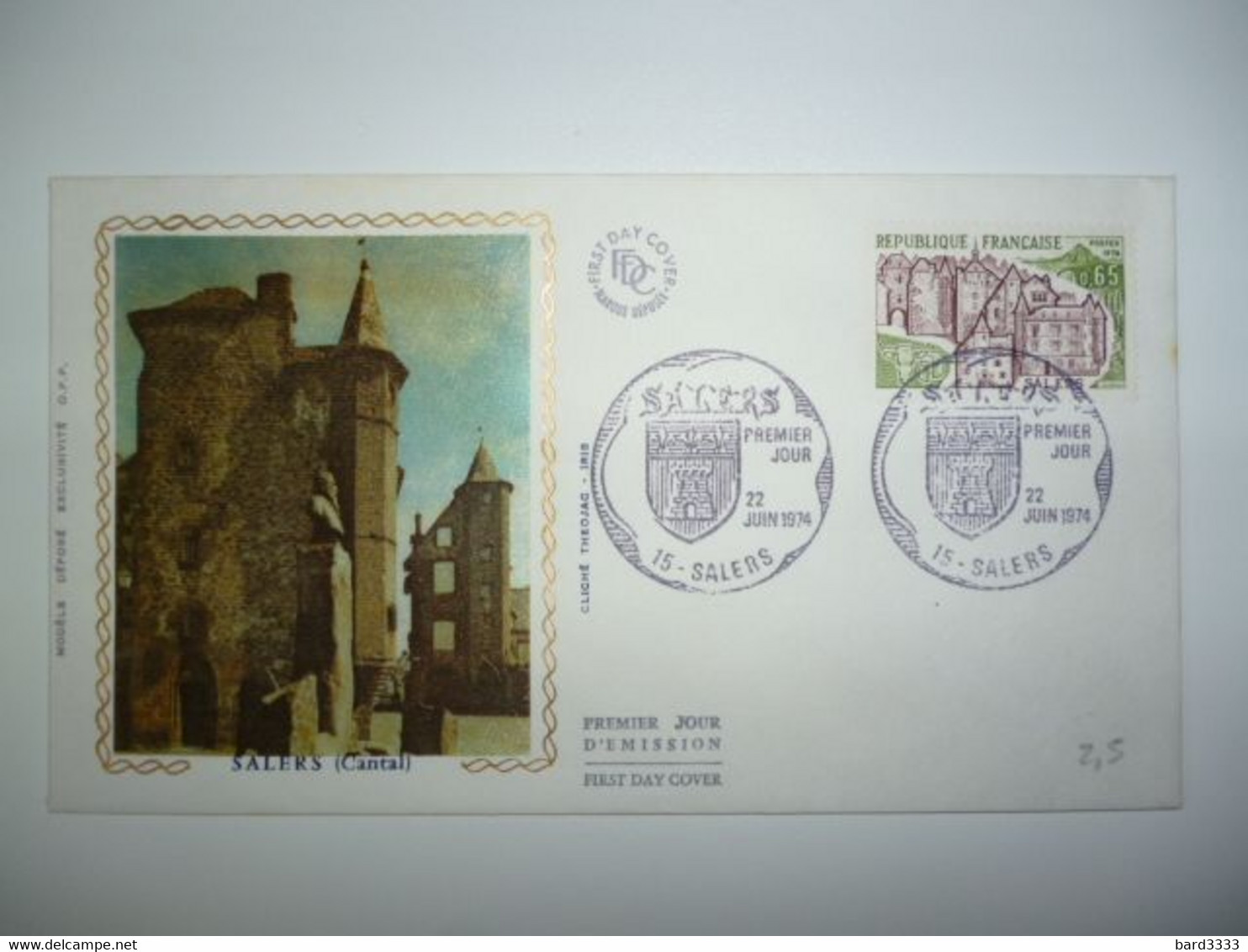 Enveloppe Ier Jour FDC Soie 1974  Salers (Cantal)  Oblit. PJ Salers - 1970-1979