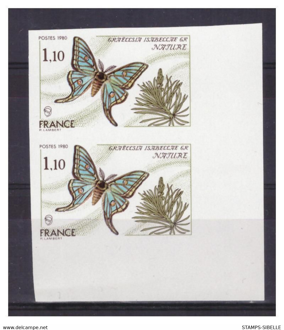 FRANCE   . N°  2089  A . 1 F 20  . PAPILLON  PAIRE  ND  COIN  DE FEUILLE  .  NEUF  . **  .SUPERBE . - 1971-1980