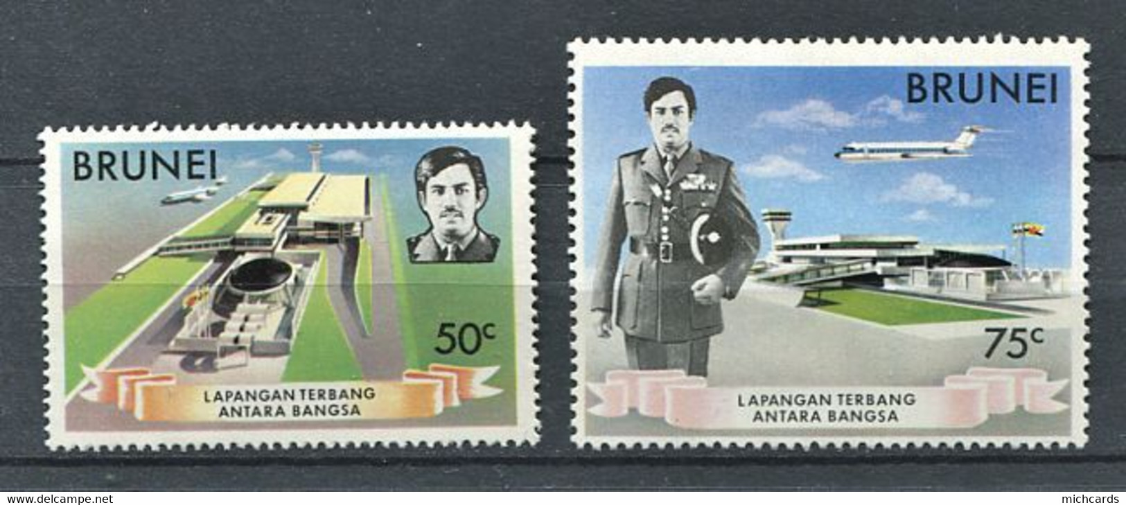 264 BRUNEI 1974 - Yvert 190/91 - Aeroport Sultant Uniforme Aerogare - Neuf ** (MNH) Sans Trace De Charniere - Brunei (...-1984)