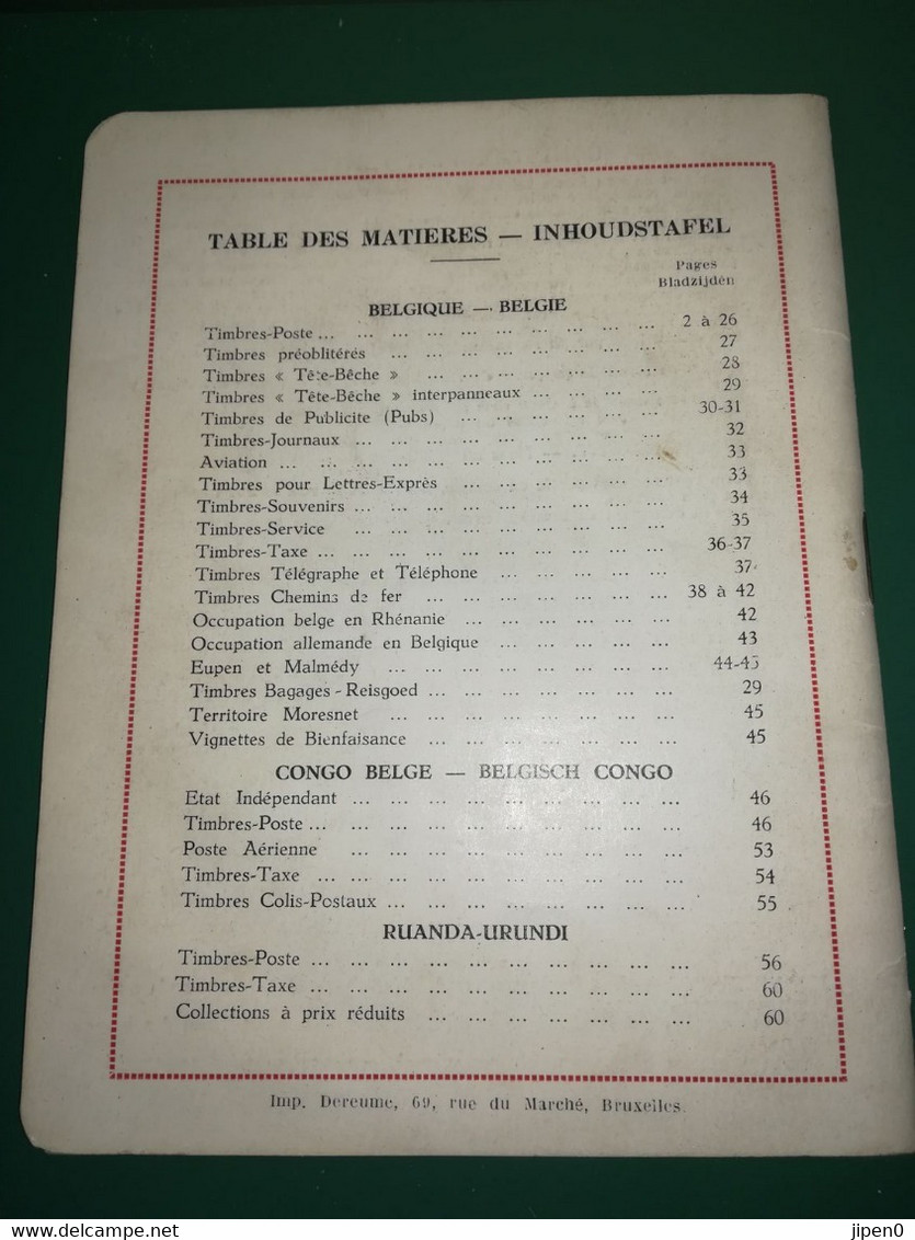 Catalogue Prinet Belgique CONGO BELGE  RUANDA URUNDI 1945 - Excellent état - Belgique