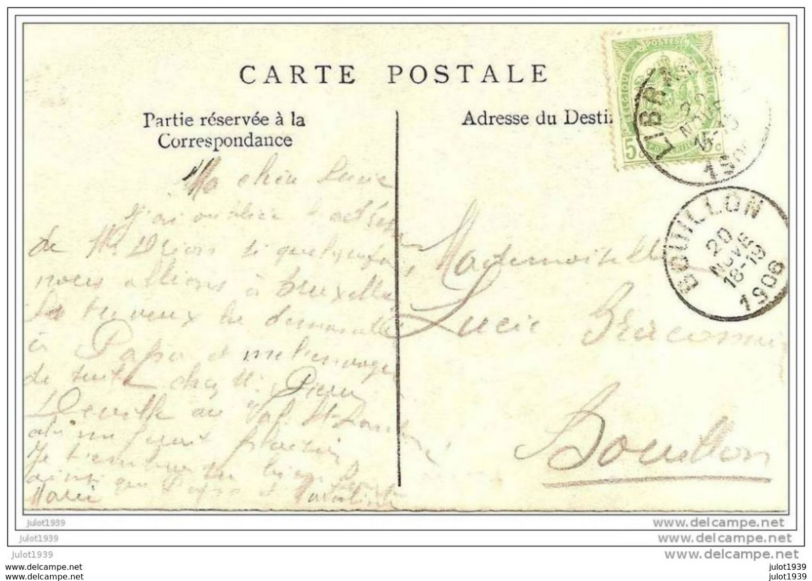 SEVISCOURT ..-- Café De La Paix . 1906 Vers BOUILLON ( Melle Lucie BRACONNIER ) . Signé : Marie !!! Voir Verso . - Libramont-Chevigny