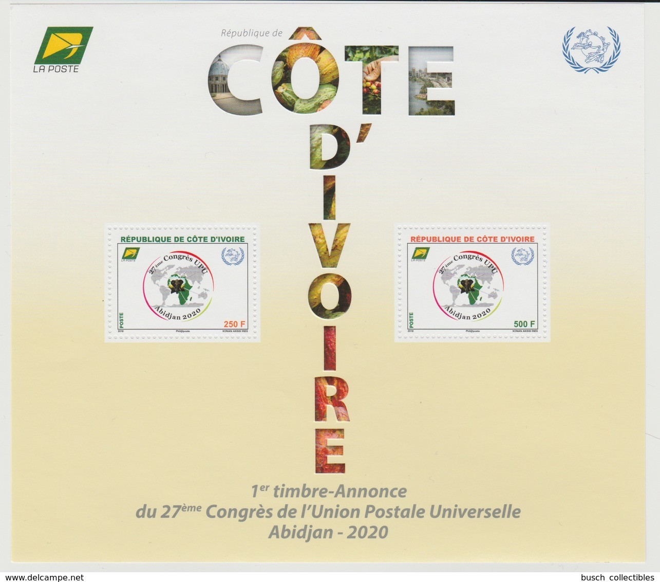 Côte D'Ivoire Ivory Coast 2018 Bloc Block S/S 27ème Congrès UPU Union Postale Universelle Map Abidjan Elephant Elefant - Post