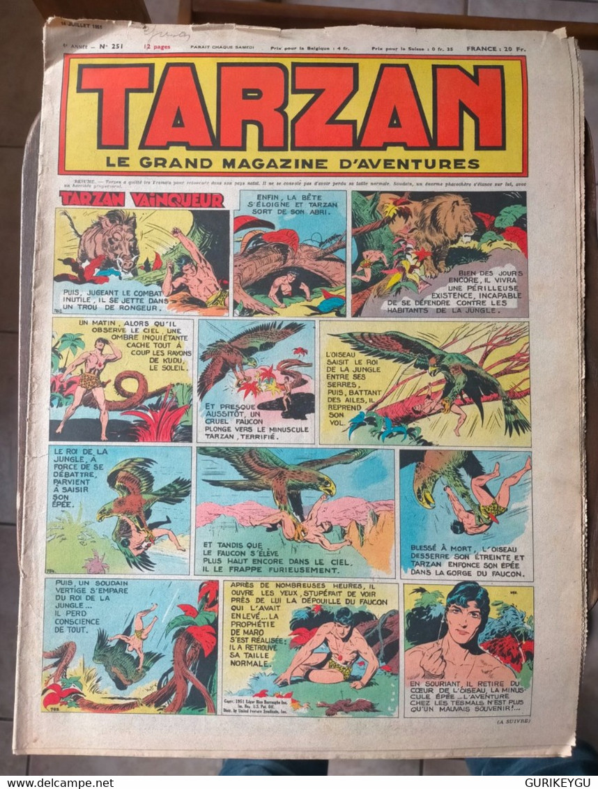 TARZAN N° 251 Le Grand Magazine D'aventures BUFFALO-BILL ARIZONA BILL Alain Météor ALANTE  Nat Du Santa Cruz  14/07/1951 - Tarzan